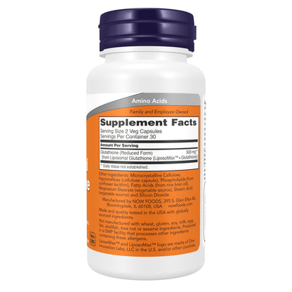 NOW Supplements Liposomal Glutathione, 500 mg, 60 Vegan Capsules