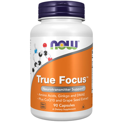 NOW Supplements, True Focus, with Amino Acids, DMAE + CoQ10, 90 Veg Caps