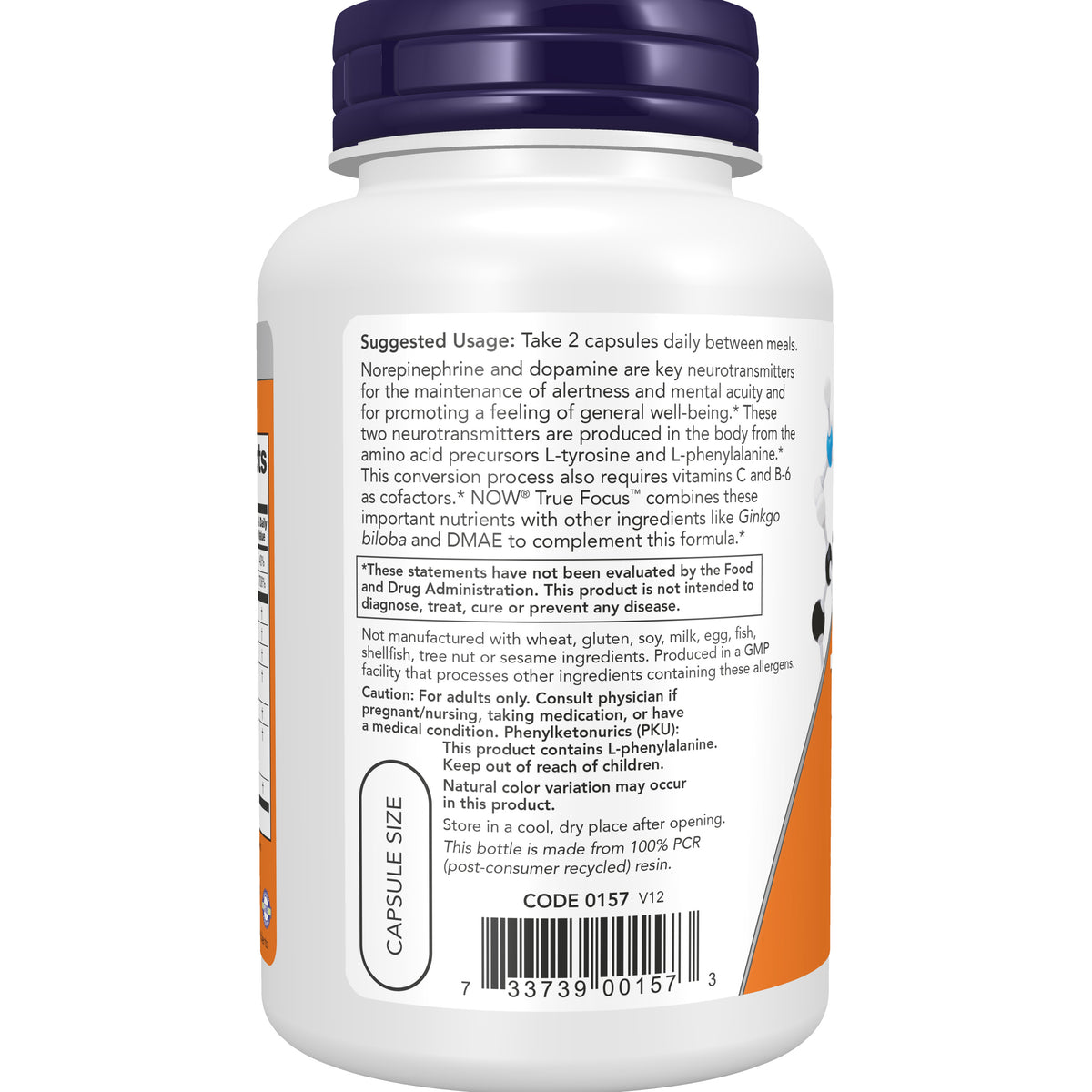 NOW Supplements, True Focus, with Amino Acids, DMAE + CoQ10, 90 Veg Caps
