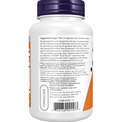 NOW Supplements, True Focus, with Amino Acids, DMAE + CoQ10, 90 Veg Caps