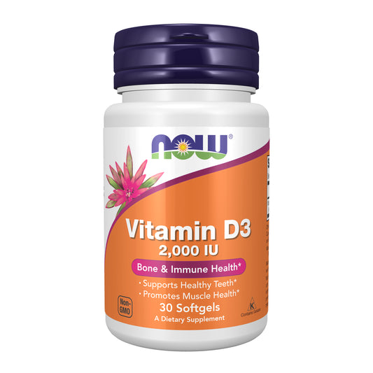 NOW Supplements, Vitamin D3 2,000 IU, High Potency, Structural Support*, 30 Softgels
