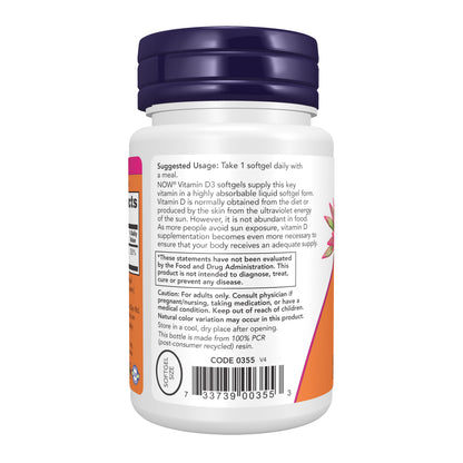 NOW Supplements, Vitamin D3 2,000 IU, High Potency, Structural Support*, 30 Softgels