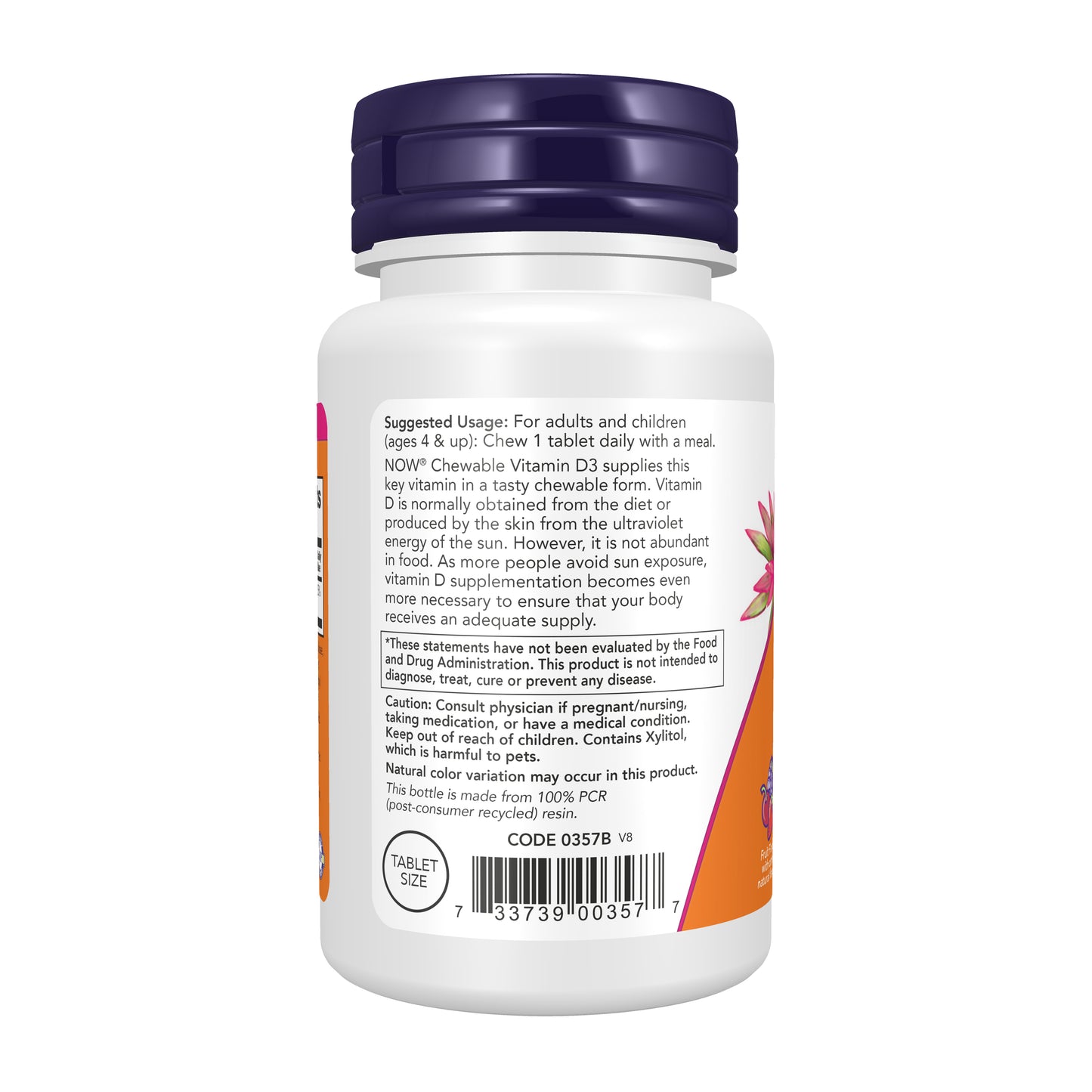NOW Supplements, Vitamin D-3 1,000 IU, Fruit Flavor, Structural Support*, 180 Chewables