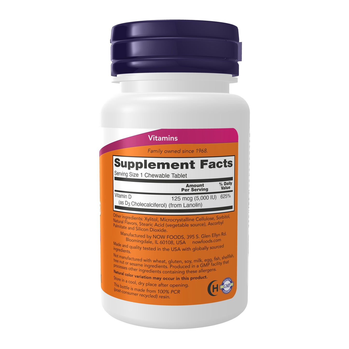 NOW Supplements, Vitamin D-3 5,000 IU, Mint Flavor, Structural Support*, 120 Chewables
