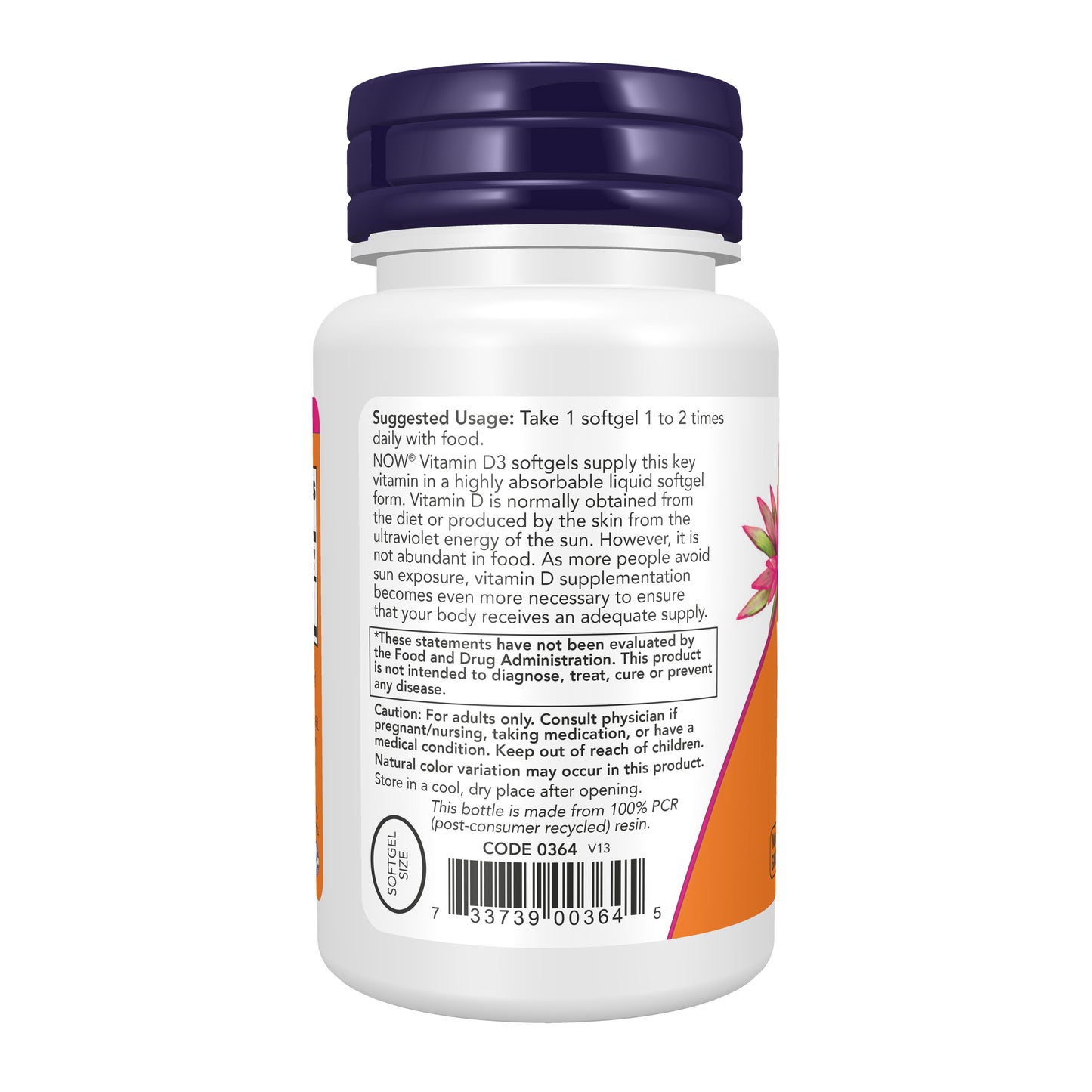 NOW Supplements, Vitamin D3 400 IU, Strong Bones*, Structural Support*, 180 Softgels