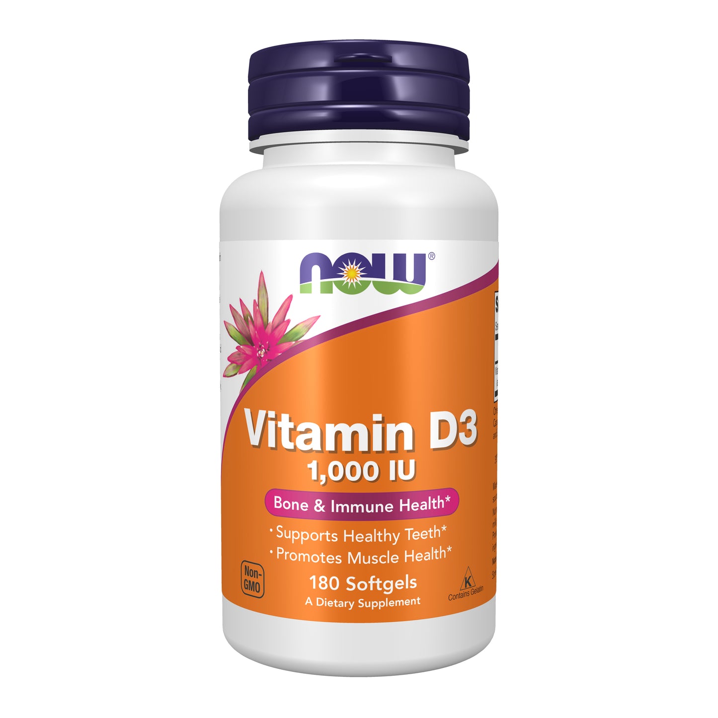 NOW Supplements, Vitamin D3 1,000 IU, High Potency, Structural Support*, 180 Softgels