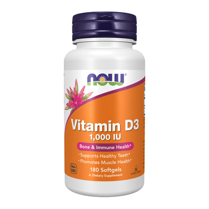 NOW Supplements, Vitamin D3 1,000 IU, High Potency, Structural Support*, 180 Softgels
