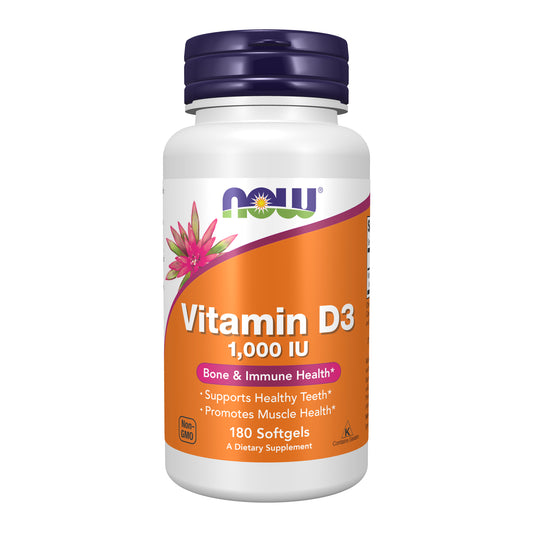 NOW Supplements, Vitamin D3 1,000 IU, High Potency, Structural Support*, 180 Softgels