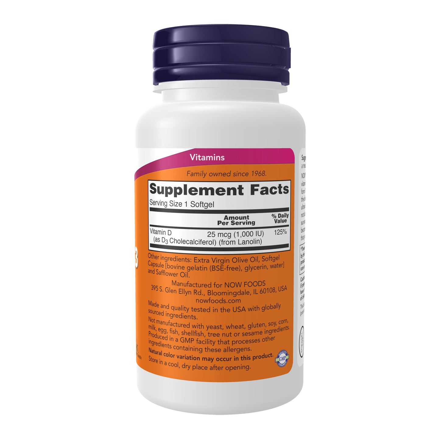 NOW Supplements, Vitamin D3 1,000 IU, High Potency, Structural Support*, 180 Softgels