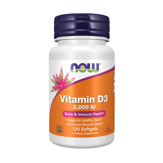 NOW Supplements, Vitamin D3 2,000 IU, High Potency, Structural Support*, 120 Softgels