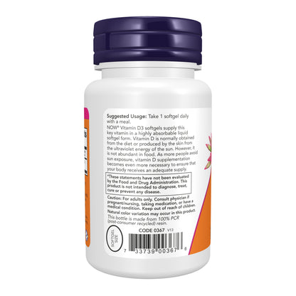 NOW Supplements, Vitamin D3 2,000 IU, High Potency, Structural Support*, 120 Softgels