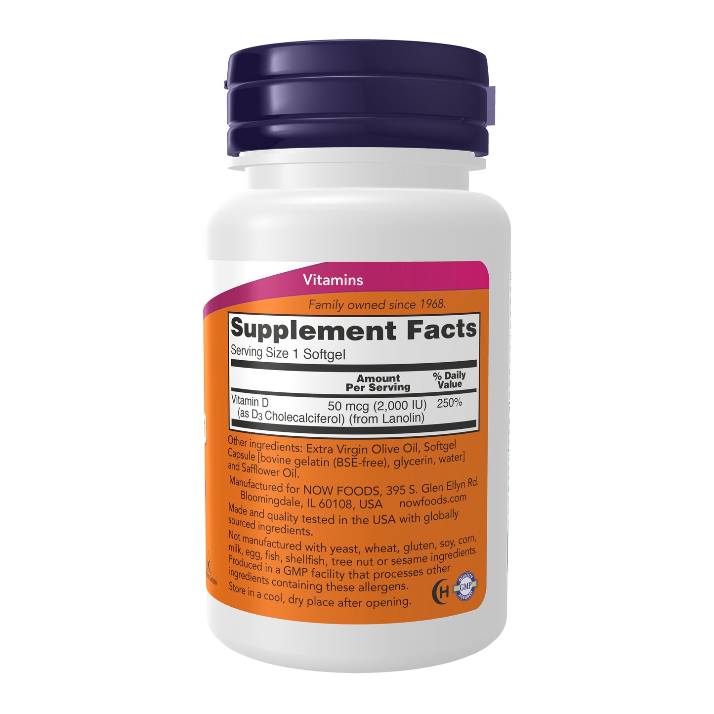 NOW Supplements, Vitamin D3 2,000 IU, High Potency, Structural Support*, 120 Softgels