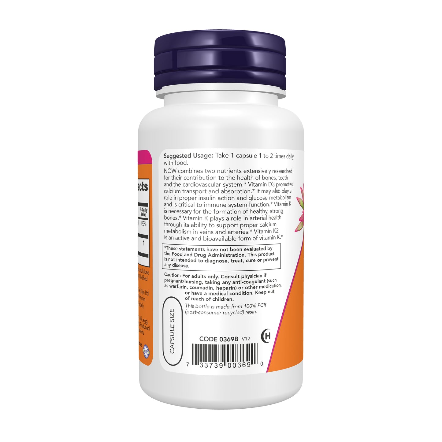 NOW Supplements, Vitamin D3 & K2, 1,000 IU/45 mcg, Plus Cardiovascular Support*, Supports Bone Health*, 120 Veg Capsules