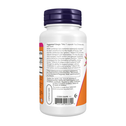 NOW Supplements, Vitamin D3 & K2, 1,000 IU/45 mcg, Plus Cardiovascular Support*, Supports Bone Health*, 120 Veg Capsules