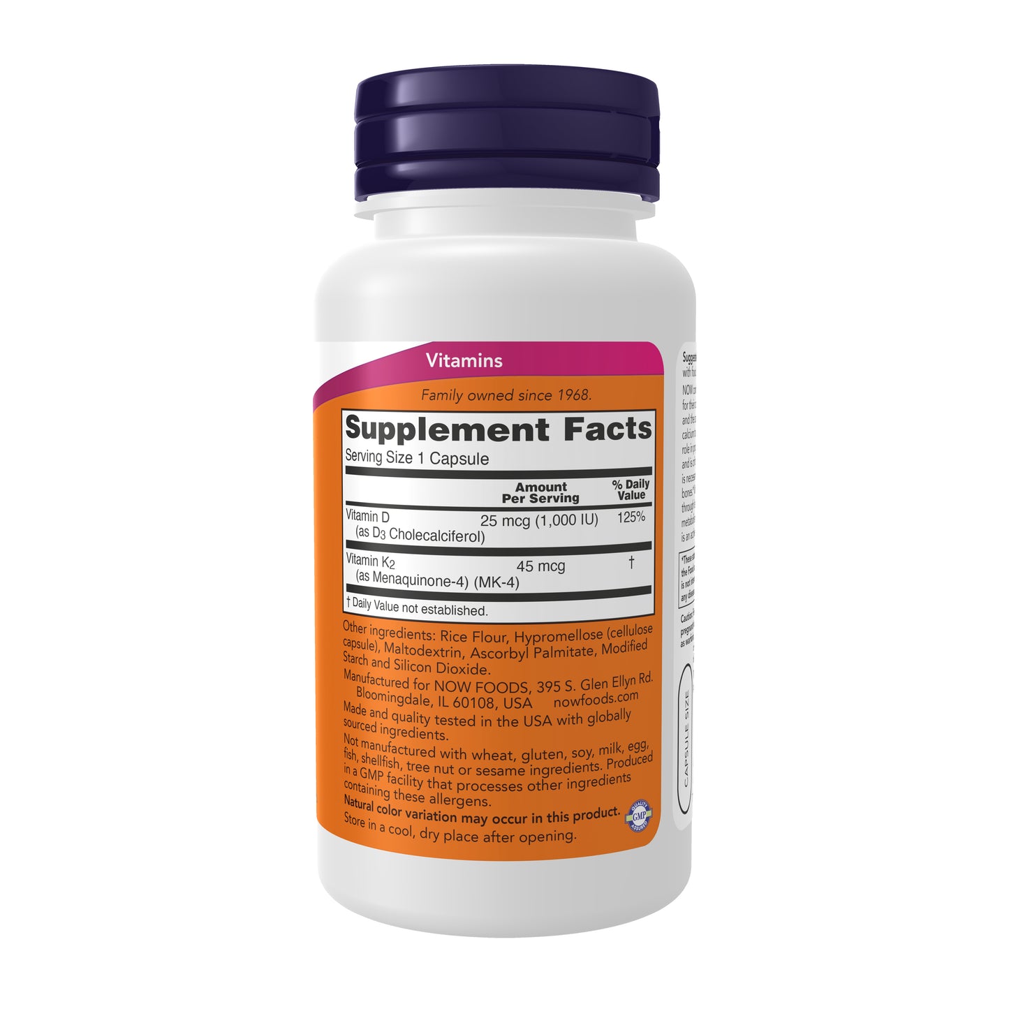 NOW Supplements, Vitamin D3 & K2, 1,000 IU/45 mcg, Plus Cardiovascular Support*, Supports Bone Health*, 120 Veg Capsules