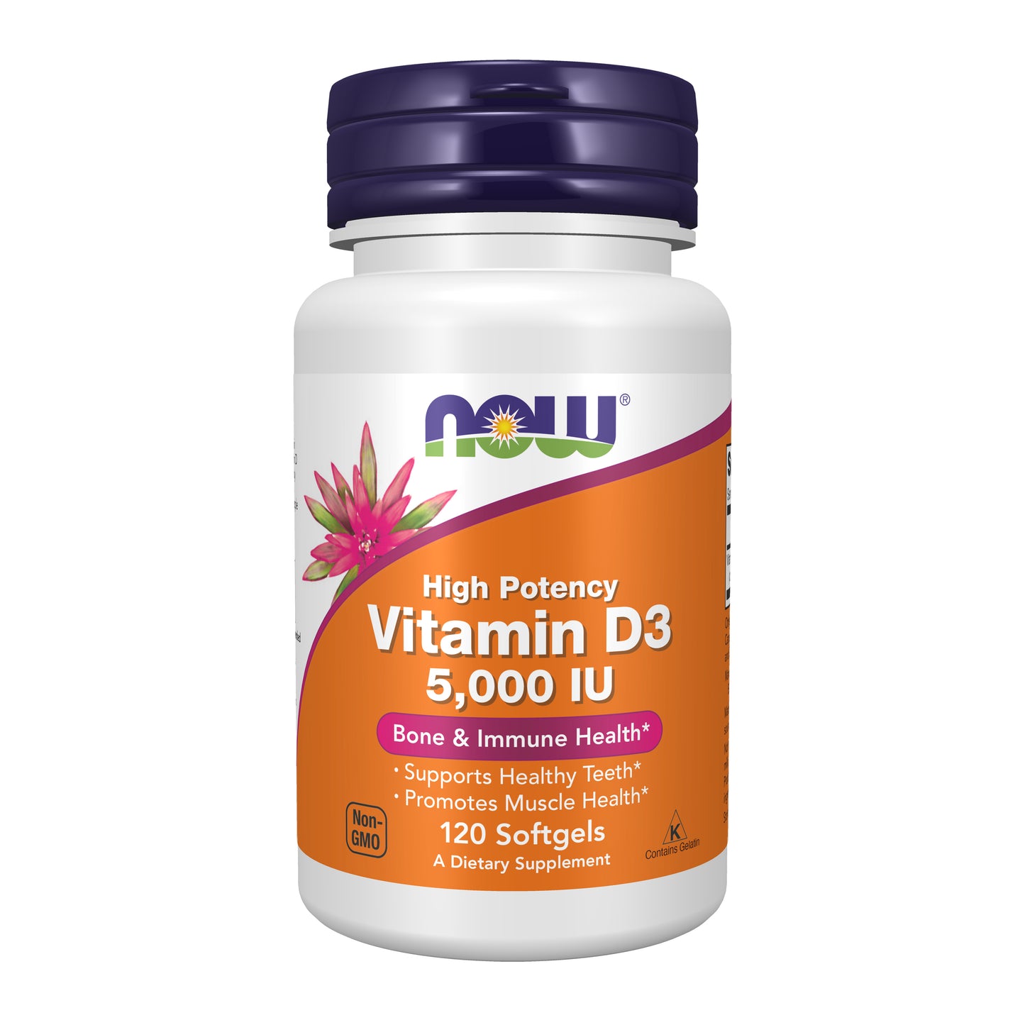 NOW Supplements, Vitamin D3 5,000 IU, High Potency, Structural Support*, 120 Softgels