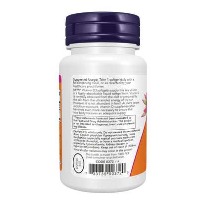 NOW Supplements, Vitamin D3 5,000 IU, High Potency, Structural Support*, 120 Softgels