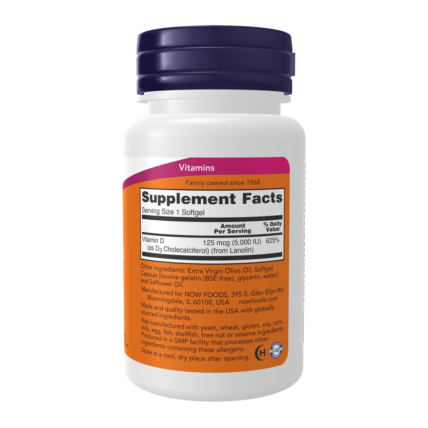 NOW Supplements, Vitamin D3 5,000 IU, High Potency, Structural Support*, 120 Softgels