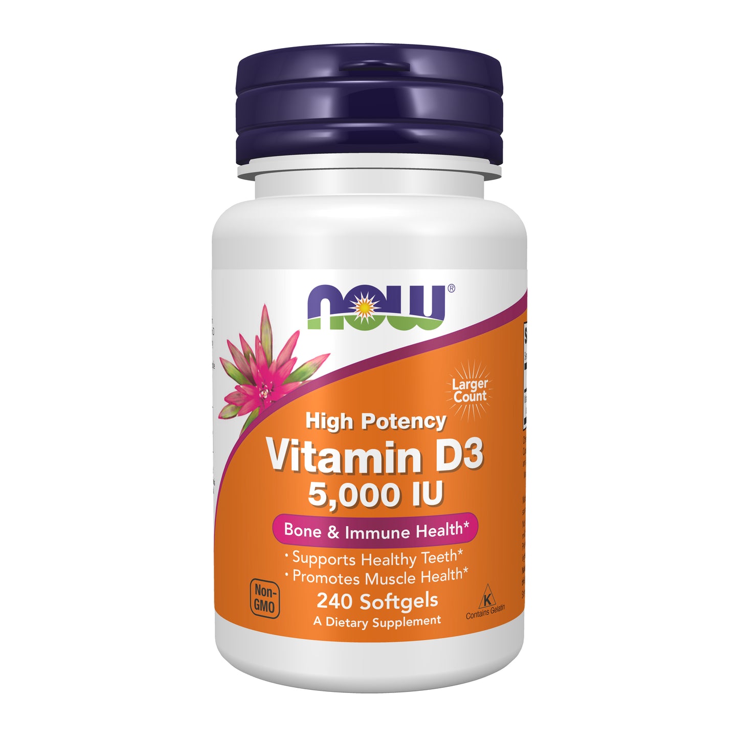 NOW Supplements, Vitamin D3 5,000 IU, High Potency, Structural Support*, 240 Softgels
