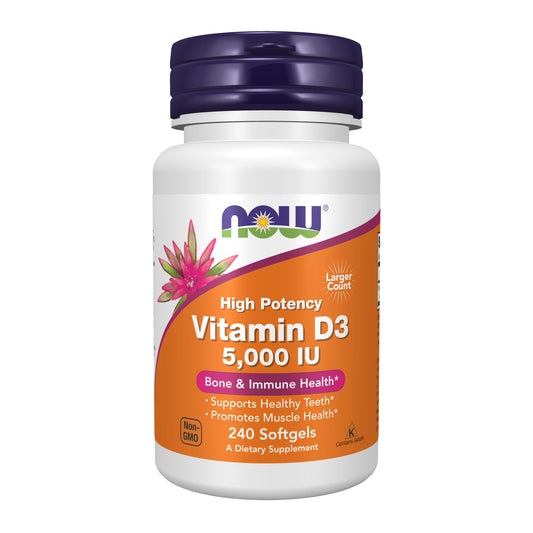 NOW Supplements, Vitamin D3 5,000 IU, High Potency, Structural Support*, 240 Softgels