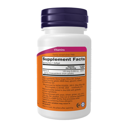 NOW Supplements, Vitamin D3 5,000 IU, High Potency, Structural Support*, 240 Softgels