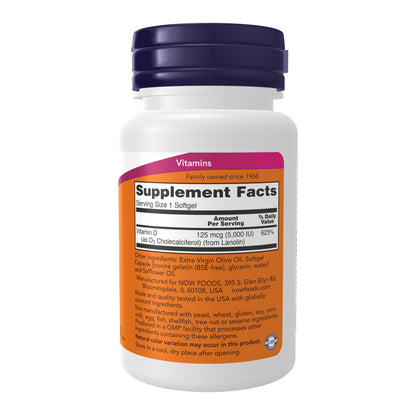 NOW Supplements, Vitamin D3 5,000 IU, High Potency, Structural Support*, 30 Softgels