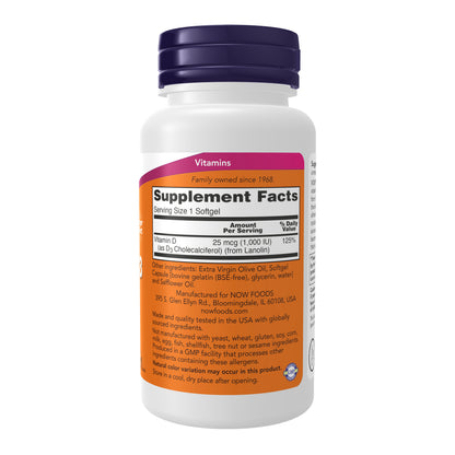 NOW Supplements, Vitamin D-3 1,000 IU, High Potency, Structural Support*, 360 Softgels