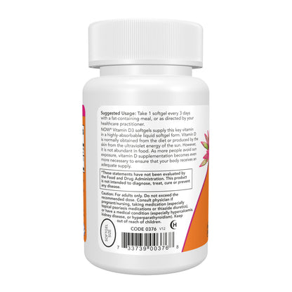 NOW Supplements, Vitamin D-3 10,000 IU, High Potency, Structural Support*, 120 Softgels