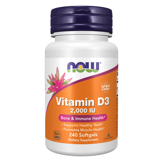 NOW Supplements, Vitamin D3 2,000 IU, High Potency, Structural Support*, 240 Softgels