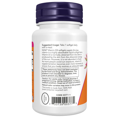 NOW Supplements, Vitamin D3 2,000 IU, High Potency, Structural Support*, 240 Softgels