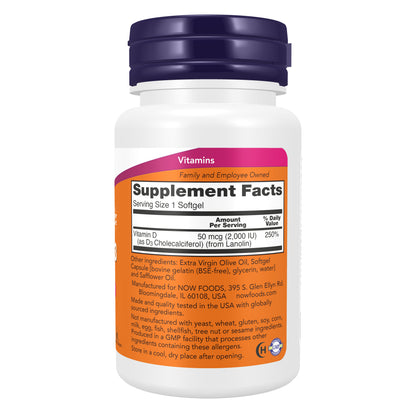 NOW Supplements, Vitamin D3 2,000 IU, High Potency, Structural Support*, 240 Softgels