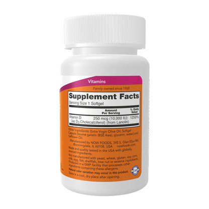 NOW Supplements, Vitamin D3 10,000 IU Softgels, Vitamin D, Joint Support, 240 Softgels