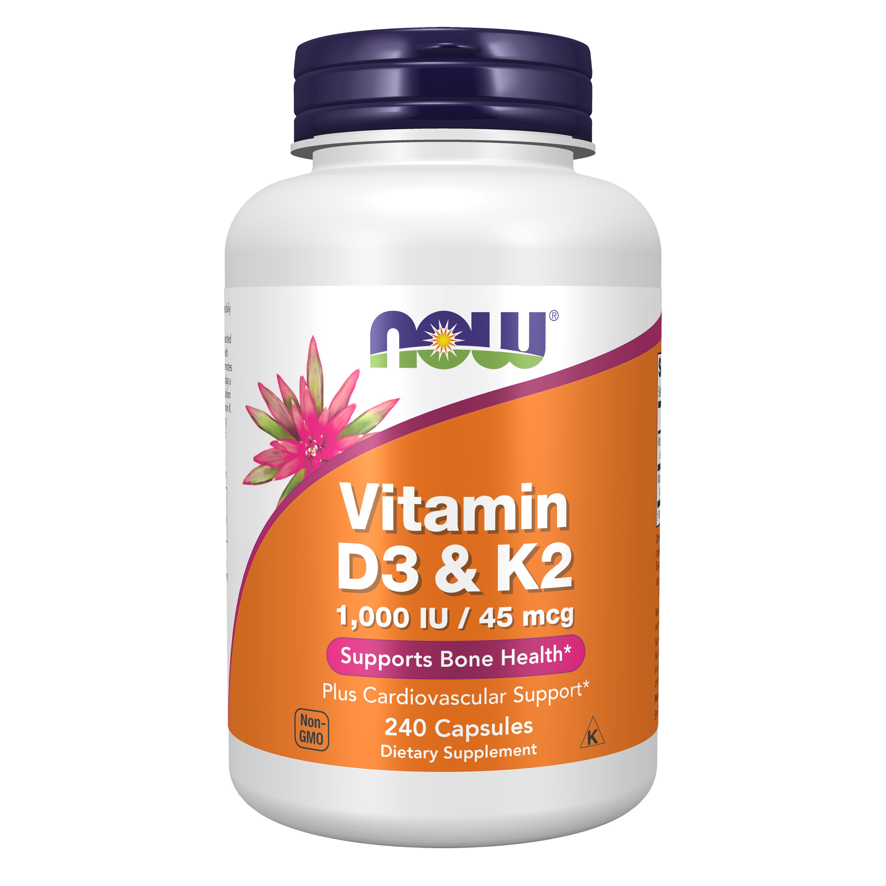 NOW Supplements, Vitamin D3 & K2, 1,000 IU/45 mcg, Plus Cardiovascular ...