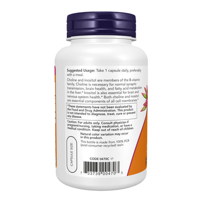 NOW Supplements, Choline & Inositol, Healthy Nerve Transmission*, Nervous System Health*, 100 Capsules