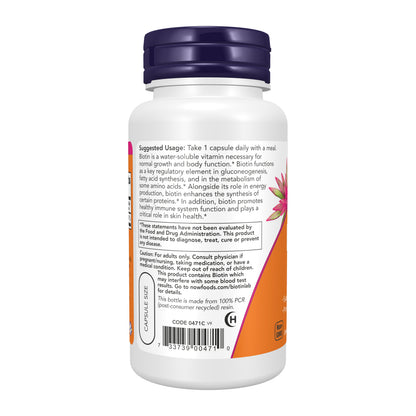 NOW Supplements, Biotin 5,000 mcg, Amino Acid Metabolism*, Energy Production*, 60 Veg Capsules