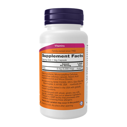 NOW Supplements, Biotin 5,000 mcg, Amino Acid Metabolism*, Energy Production*, 60 Veg Capsules