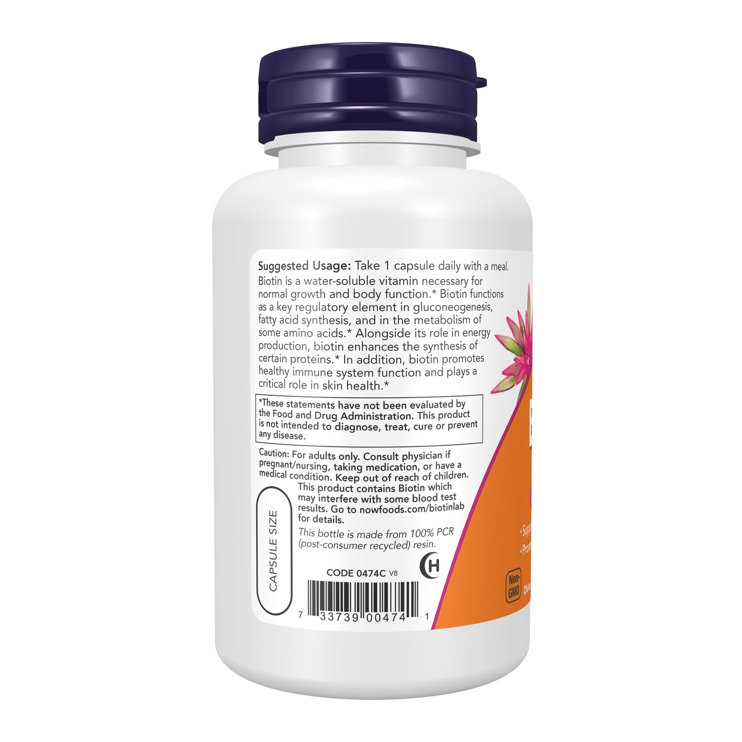 NOW Supplements, Biotin 5,000 mcg, Amino Acid Metabolism*, Energy Production*, 120 Veg Capsules