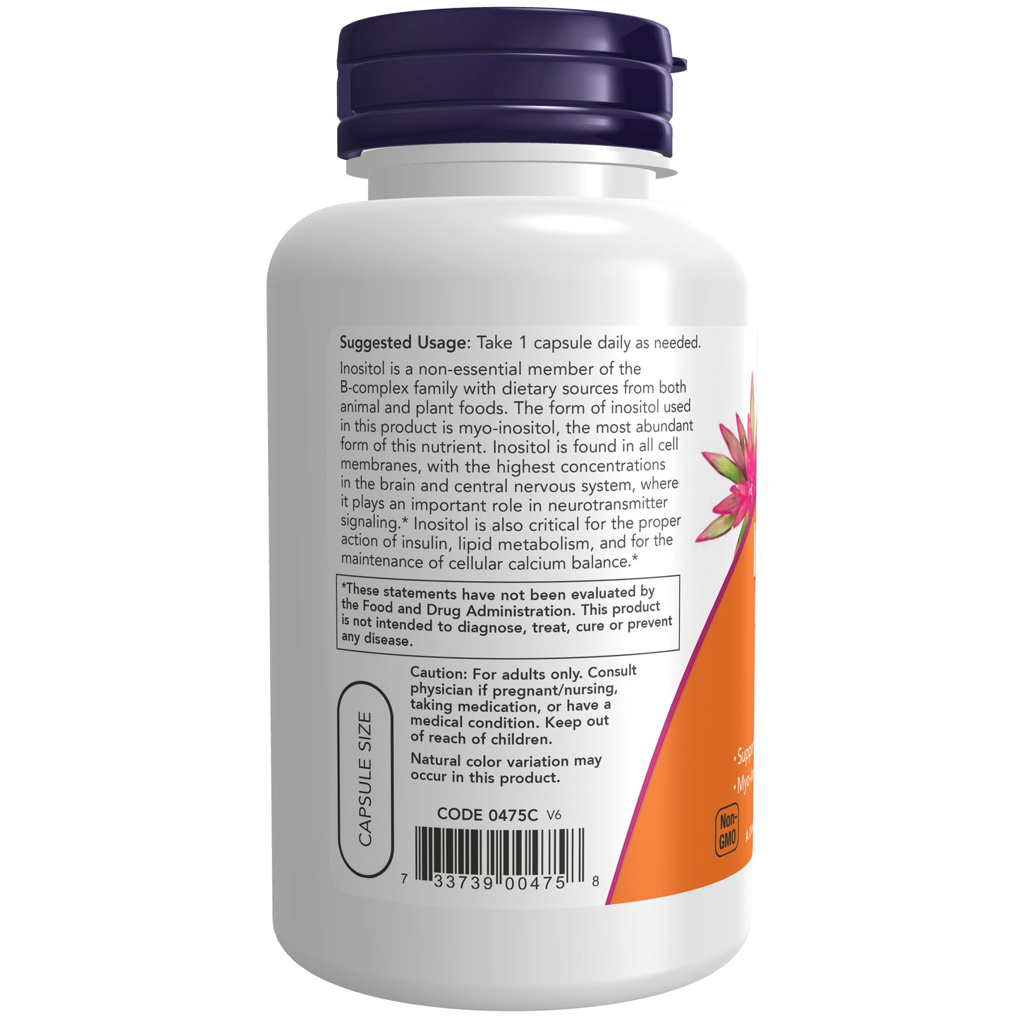 NOW Supplements, Inositol 500 mg, Cellular Health*, 100 Veg Caps
