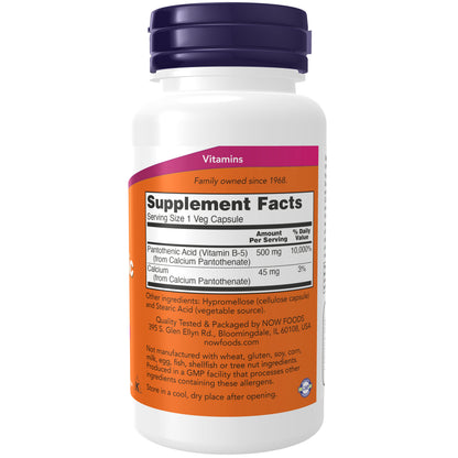 NOW Supplements, Pantothenic Acid 500 mg, B-Complex Vitamin, 100 Caps