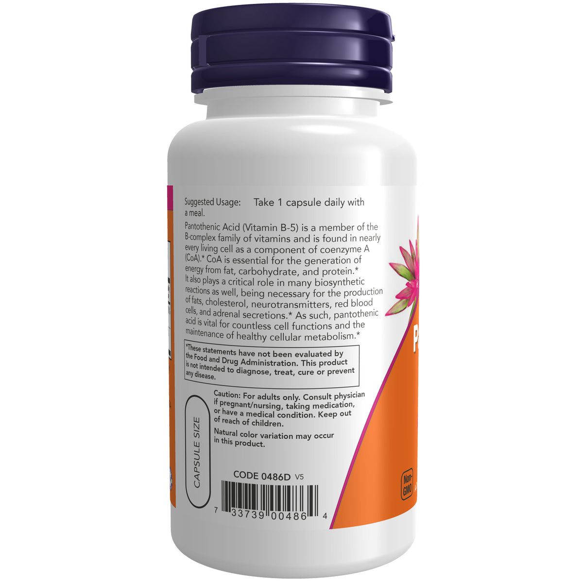 NOW Supplements, Pantothenic Acid 500 mg, B-Complex Vitamin, 100 Caps