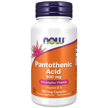 NOW Supplements, Pantothenic Acid 500 mg, B-Complex Vitamin, 100 Caps