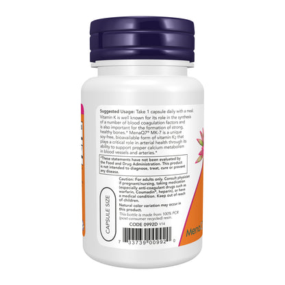 NOW Supplements, MK-7 Vitamin K-2 100 mcg, Cardiovascular Support*, Supports Bone Health*, 60 Veg Capsules