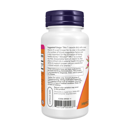 NOW Supplements, MK-7 Vitamin K-2 100 mcg, Cardiovascular Support*, Supports Bone Health*, 120 Veg Capsules
