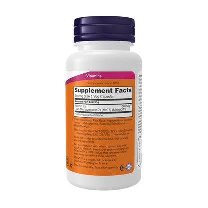 NOW Supplements, MK-7 Vitamin K-2 100 mcg, Cardiovascular Support*, Supports Bone Health*, 120 Veg Capsules