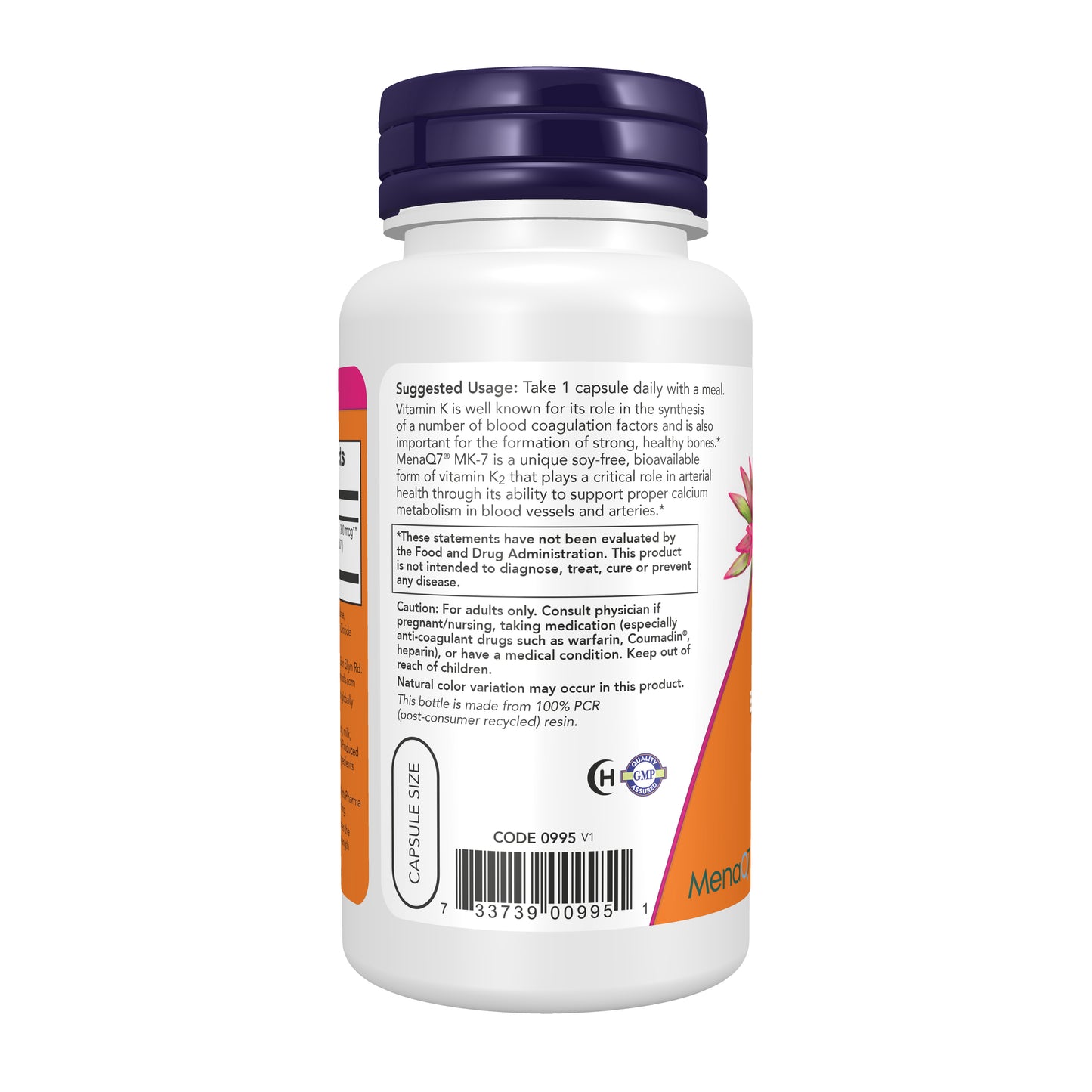 NOW Supplements, MK-7 Vitamin K-2, Extra Strength 300 mcg - 120 Veg Capsules