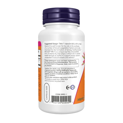 NOW Supplements, MK-7 Vitamin K-2, Extra Strength 300 mcg - 120 Veg Capsules