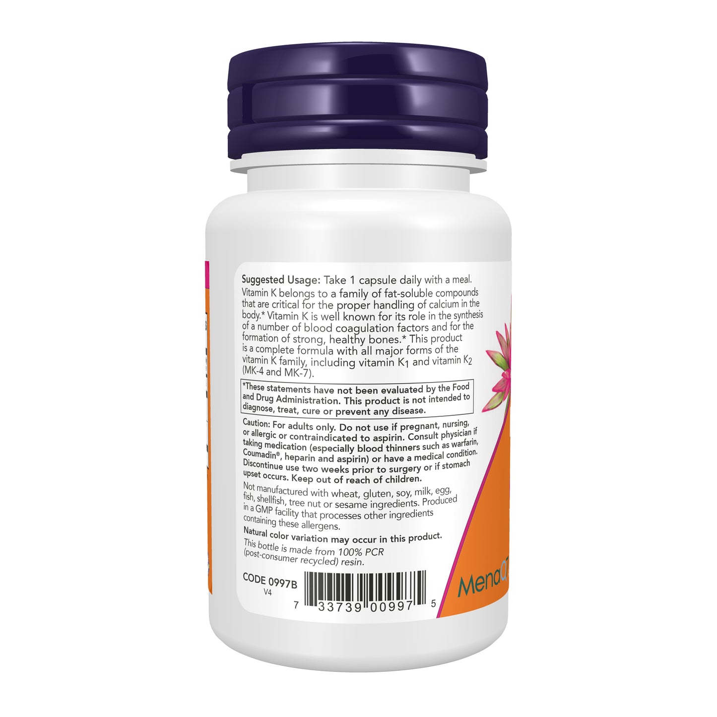 NOW Supplements, MK-7 Plus with K1 & MK-4, Supports Bone Health*, 90 Veg Capsules