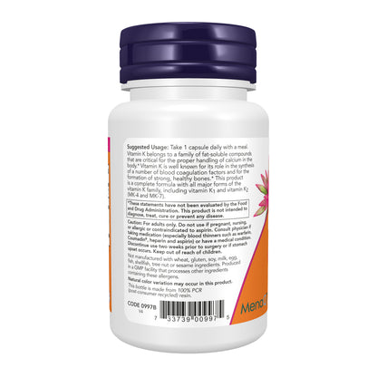 NOW Supplements, MK-7 Plus with K1 & MK-4, Supports Bone Health*, 90 Veg Capsules