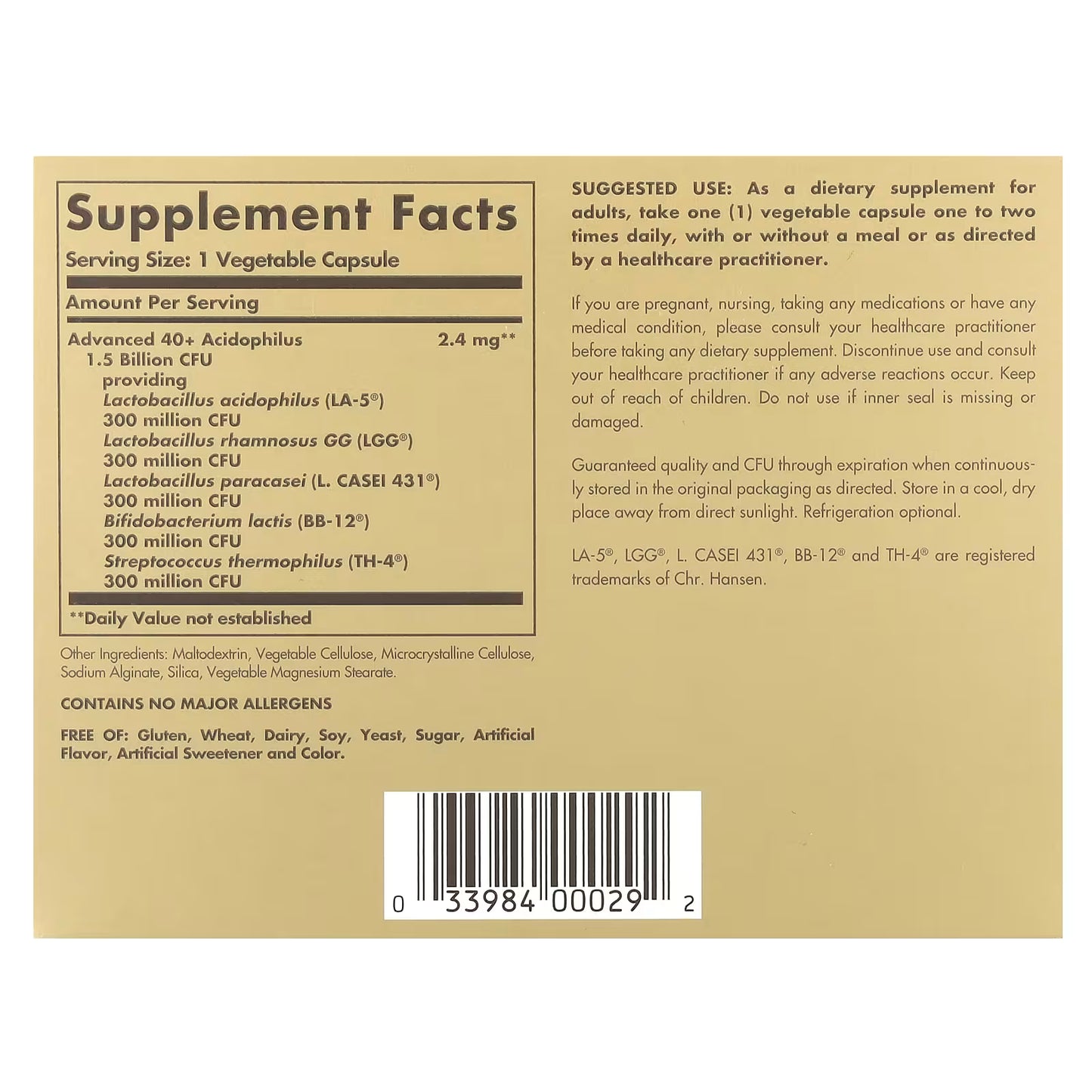 Solgar, Advanced 40+ Acidophilus, 120 Vegetable Capsules