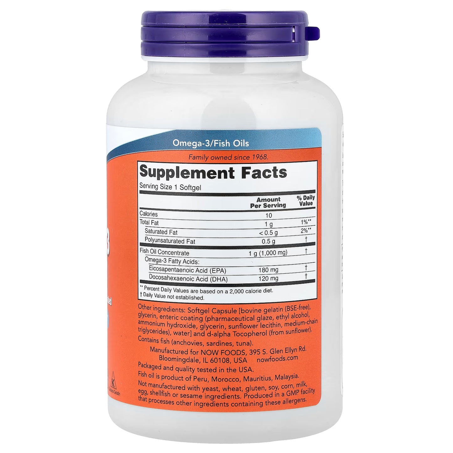 NOW Foods, Omega-3 Fish Oil, 180 Softgels